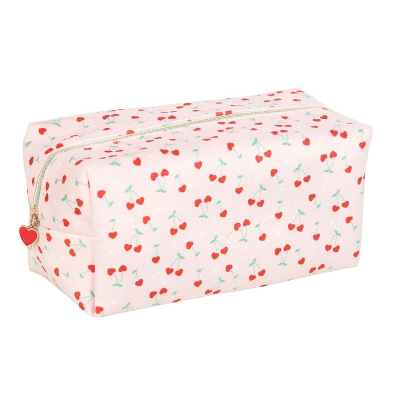 Heart Cherry Print Zippered Makeup Bag with Bathroom Organizer Functionality