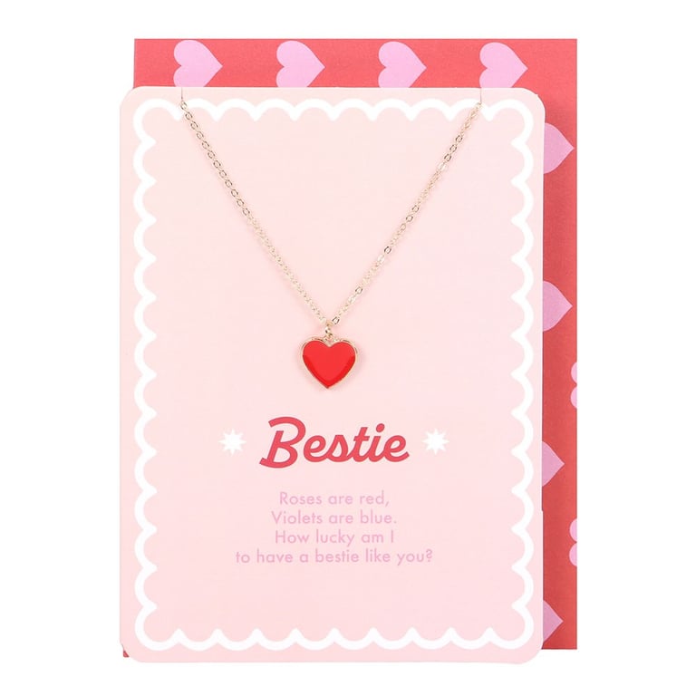 Bestie Enamel Heart Necklace with Matching Greeting Card
