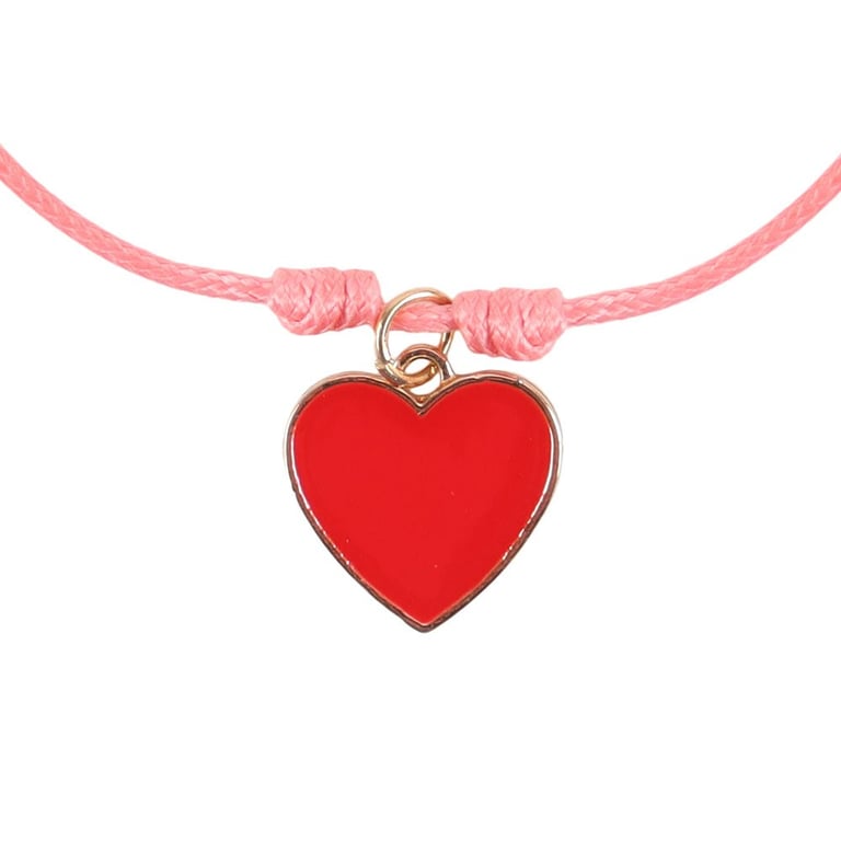 Pair of Enamel Heart Charm Adjustable Friendship Bracelets