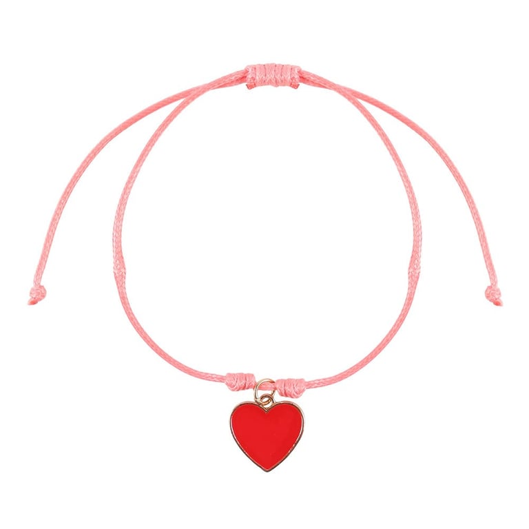 Pair of Enamel Heart Charm Adjustable Friendship Bracelets