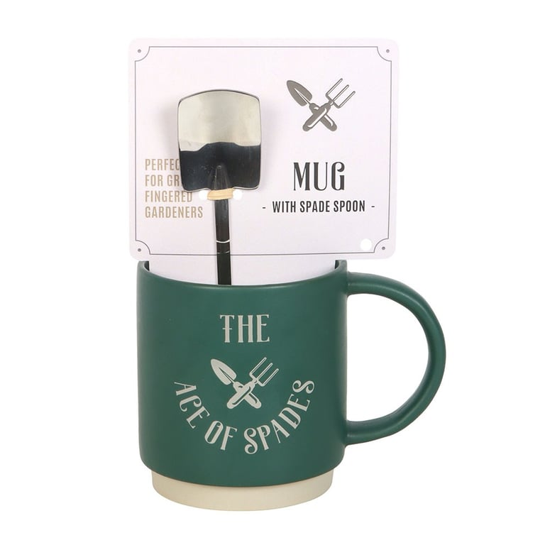 Ace of Spades Ceramic Mug with Garden Spade Spoon - Perfect Gardening Gift for Dad or Any Occasion