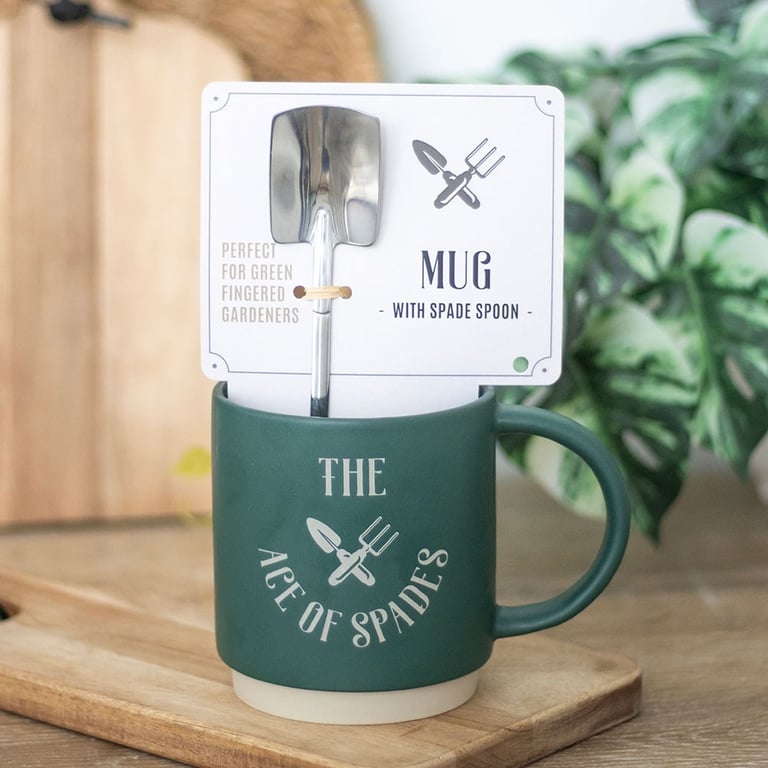 Ace of Spades Ceramic Mug with Garden Spade Spoon - Perfect Gardening Gift for Dad or Any Occasion