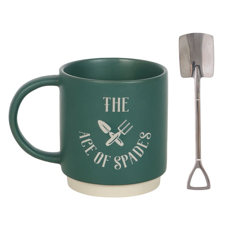 Ace of Spades Ceramic Mug with Garden Spade Spoon - Perfect Gardening Gift for Dad or Any Occasion