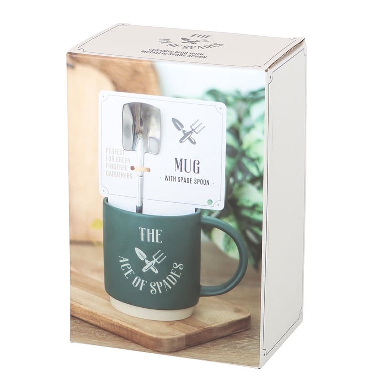 Ace of Spades Ceramic Mug with Garden Spade Spoon - Perfect Gardening Gift for Dad or Any Occasion