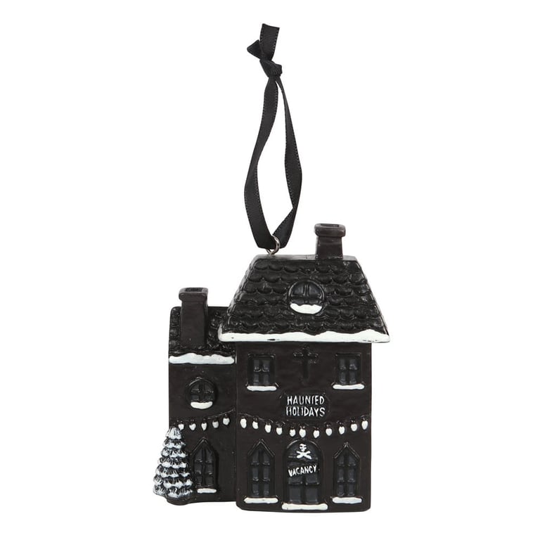 Haunted Holiday House Black Resin Gothic Christmas Decoration Ornament