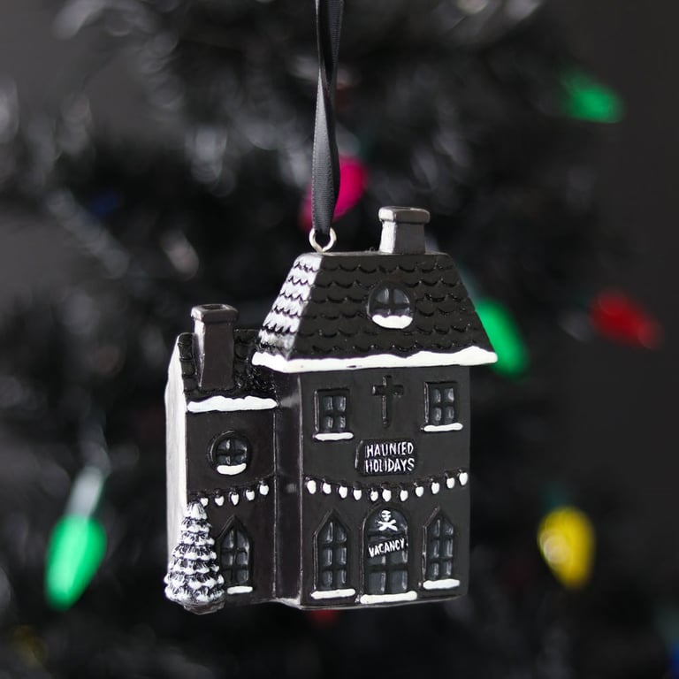 Haunted Holiday House Black Resin Gothic Christmas Decoration Ornament