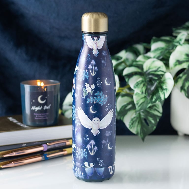 Mystical Night Flight Owl Print 500ml Metal Water Bottle