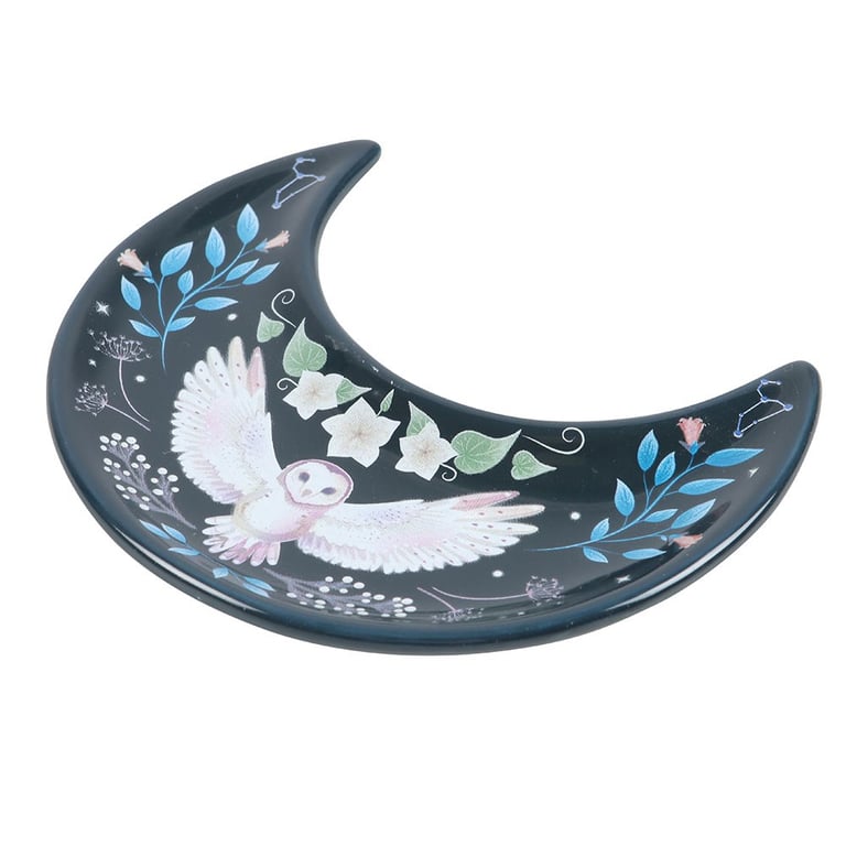 Crescent Moon Owl Ceramic Trinket Dish - Home Dcor Accessory for Jewelry and Small Accessories