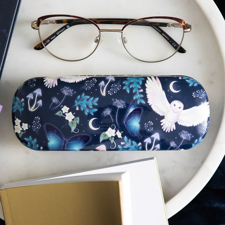 Night Flight Owl Print Hard Shell Glasses Case - Protective Travel Accessory