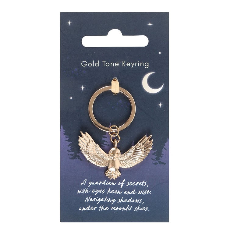 Night Owl Metal Keyring - Good Luck Charm with Flying Owl Design