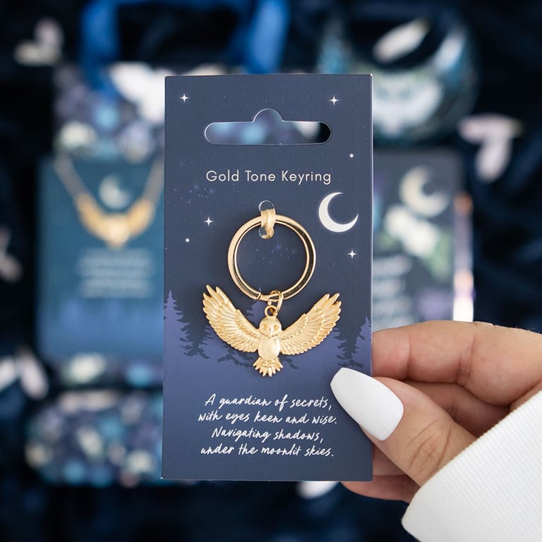 Night Owl Metal Keyring - Good Luck Charm with Flying Owl Design
