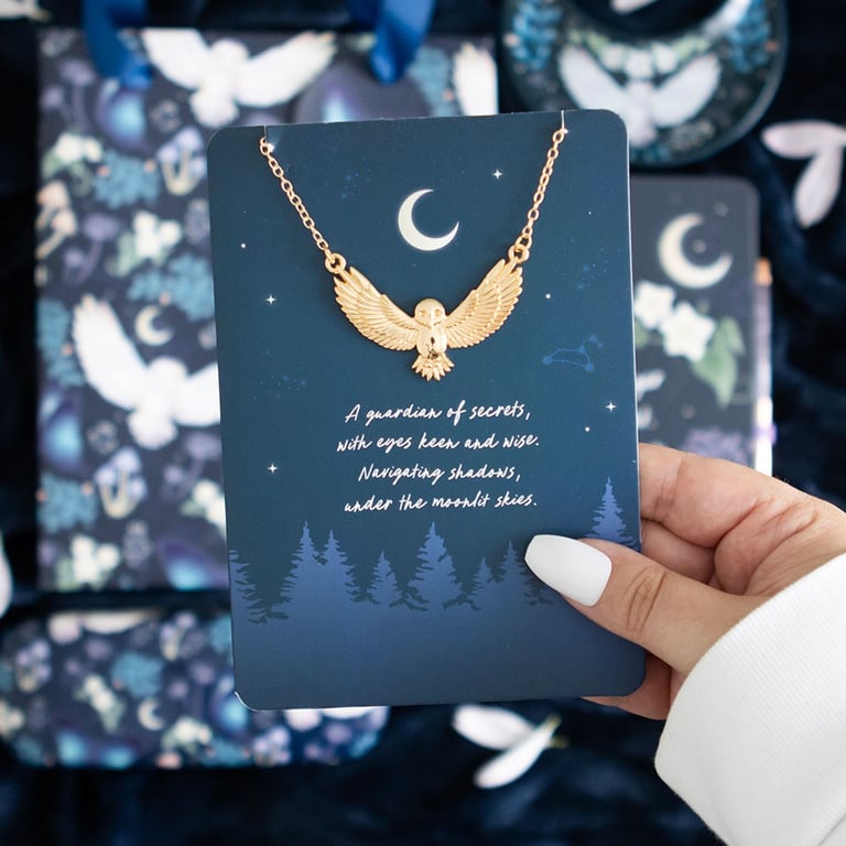 Night Owl Necklace Gift Card - Good Luck and Prosperity Charm Necklace