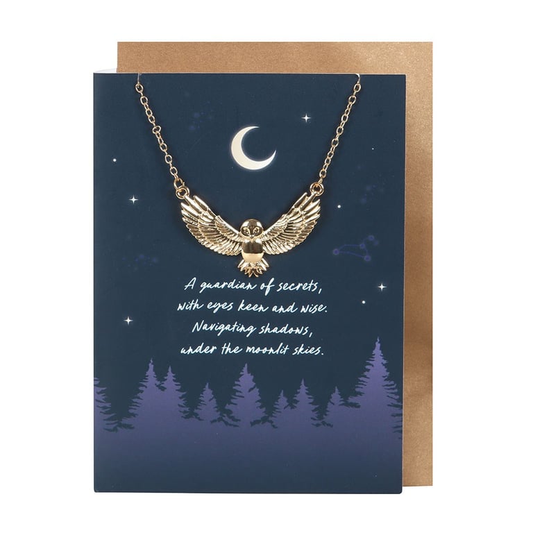 Night Owl Necklace Gift Card - Good Luck and Prosperity Charm Necklace