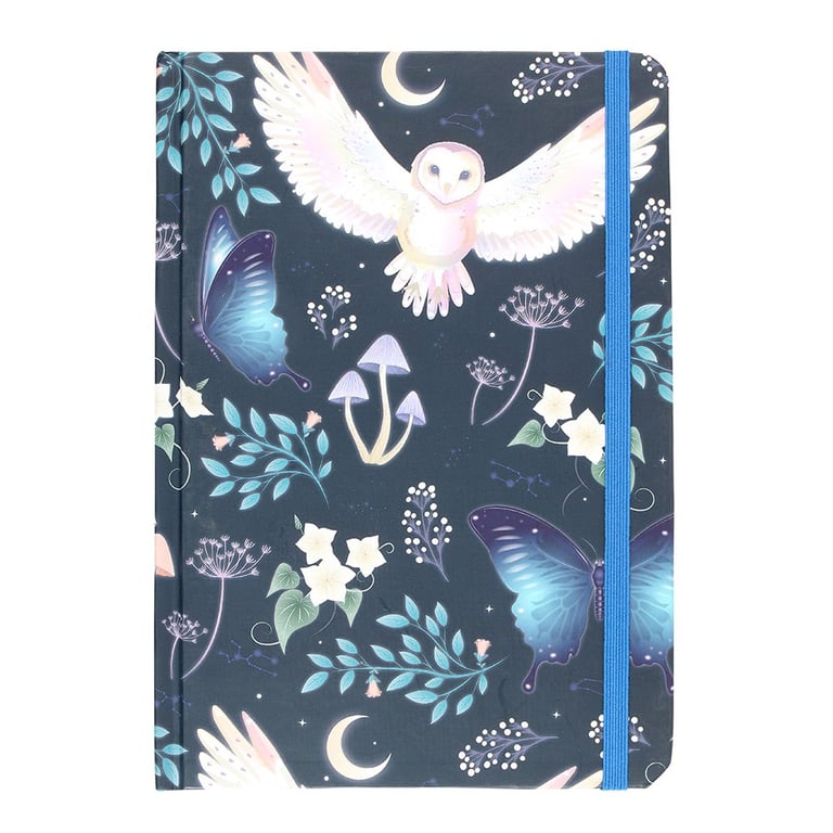 Night Flight Owl A5 Notebook - Mystical Design with Gold Foil Lined Pages