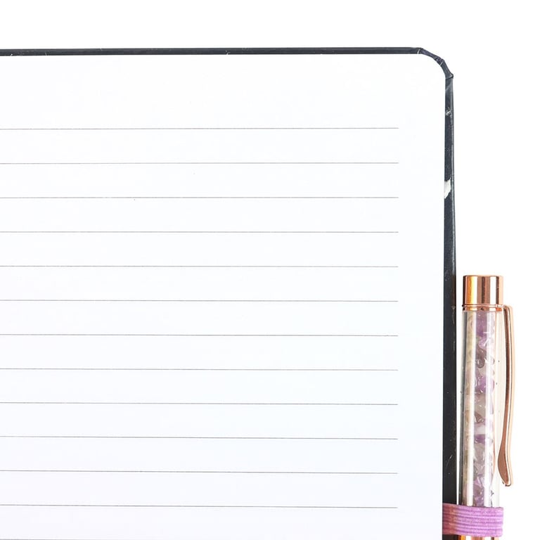 Midnight Moth Journal with Amethyst Pen - 100 Lined Pages, Gold Foil Accents & Crystal Ballpoint Pen