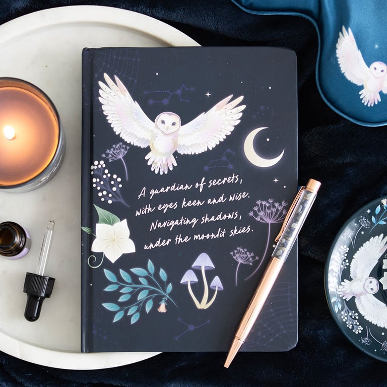 Night Owl Journal - 100 Lined Pages & Sodalite Crystal Pen