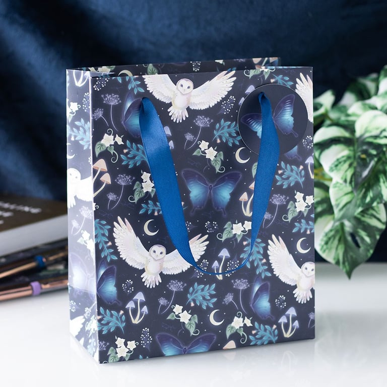 23cm Midnight Forest Owl Print Gift Bag - Magical and Mystical Forest Theme