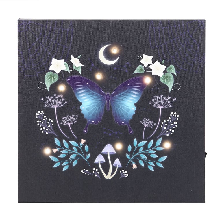 Midnight Moth Light Up Canvas Plaque - Glowing Wall Art with LED Lights and Mystical Design
