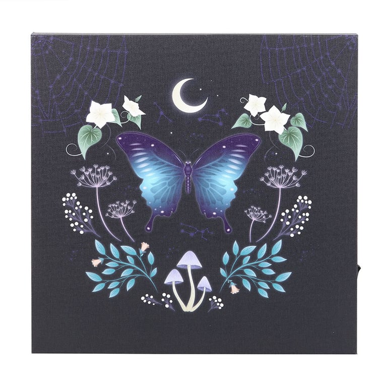 Midnight Moth Light Up Canvas Plaque - Glowing Wall Art with LED Lights and Mystical Design