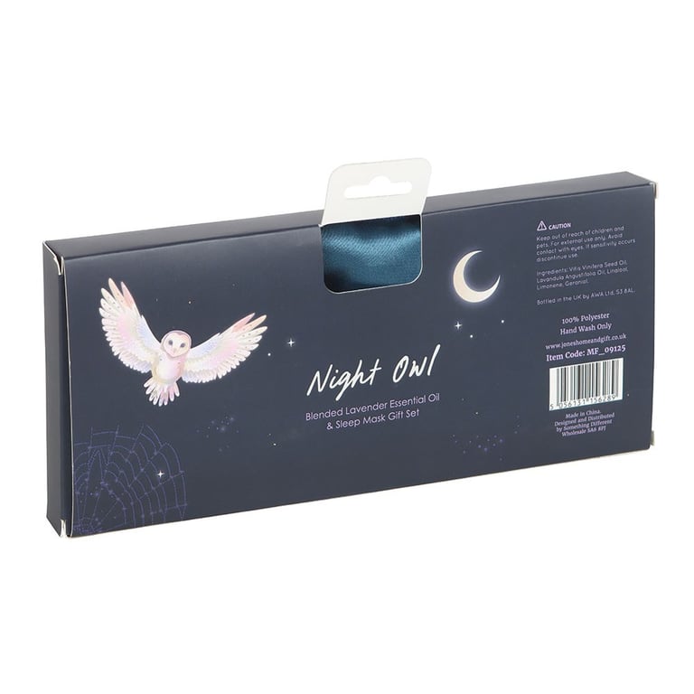 Night Owl Sleep Mask and Essential Oil Gift Set - Relaxation and Stress Relief Kit