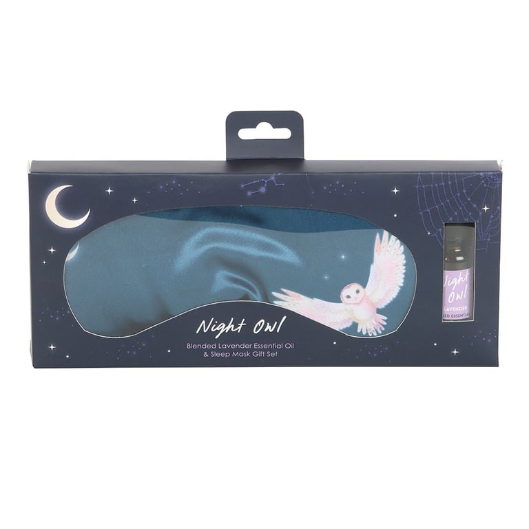 Night Owl Sleep Mask and Essential Oil Gift Set - Relaxation and Stress Relief Kit
