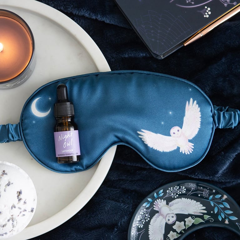 Night Owl Sleep Mask and Essential Oil Gift Set - Relaxation and Stress Relief Kit