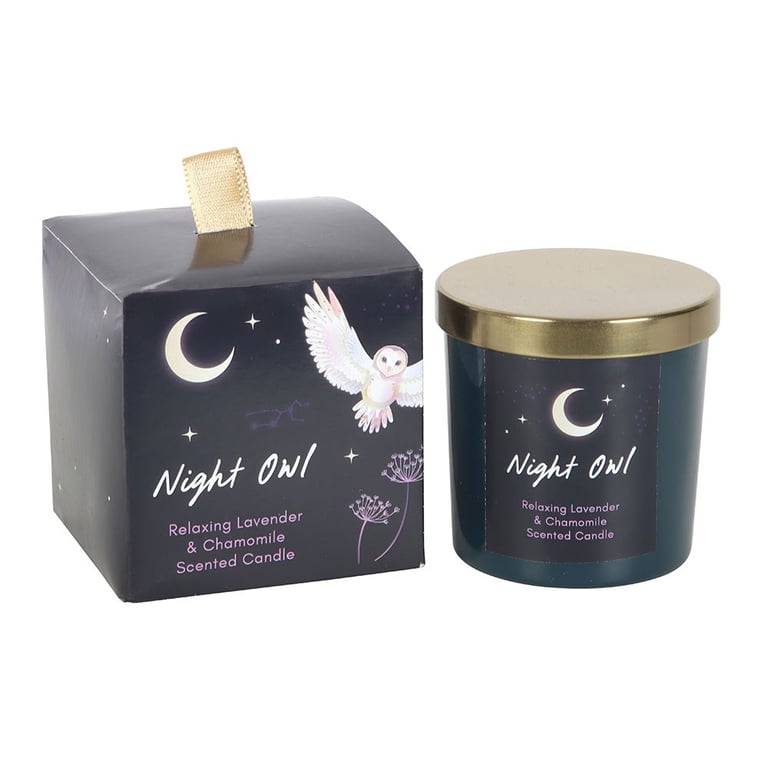 Night Owl Lavender & Chamomile Candle - 20 Hour Relaxing Bedtime Candle in Glass Holder