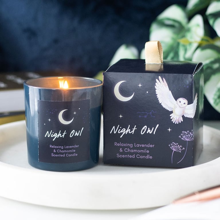 Night Owl Lavender & Chamomile Candle - 20 Hour Relaxing Bedtime Candle in Glass Holder