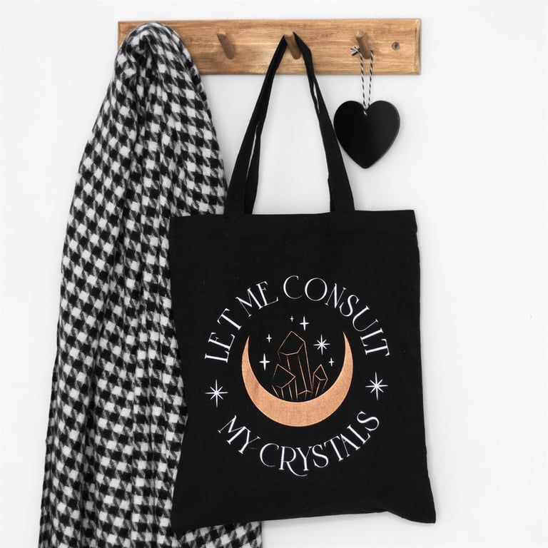 Let Me Consult My Crystals Polycotton Tote Bag - Crystal Collector s Sustainable Fashion