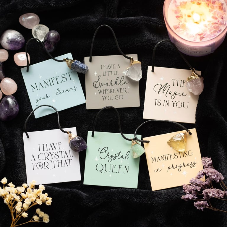 Modern Magic Hanging Signs with Crystal Charms & Positive Affirmations - Home Decor