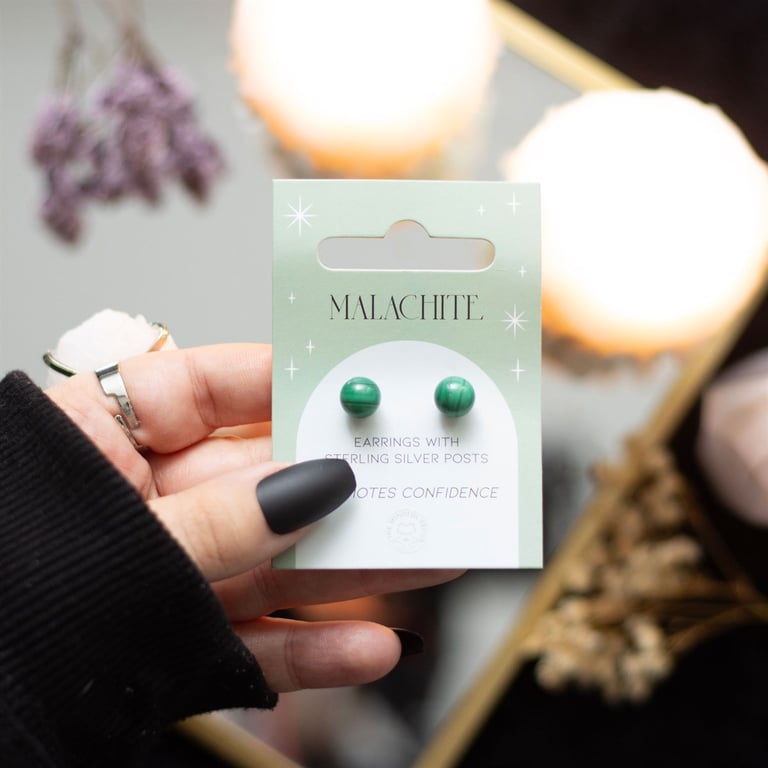 Malachite Crystal Sterling Silver Earrings for Spiritual Protection and Confidence Boost