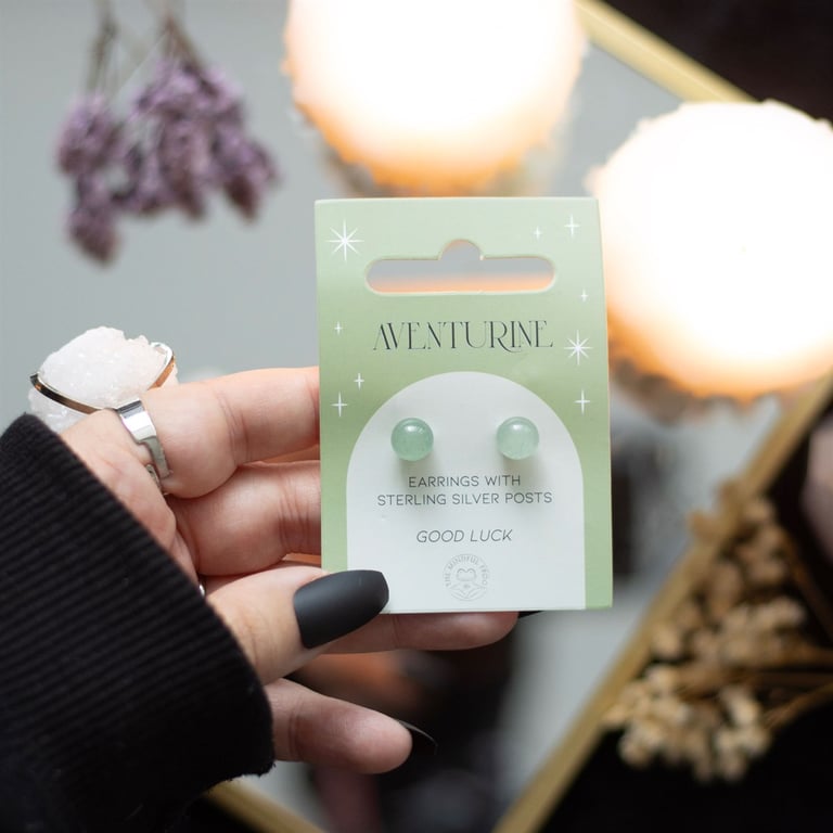 Aventurine Crystal Earrings - Sterling Silver Studs for Spiritual Protection and Good Luck