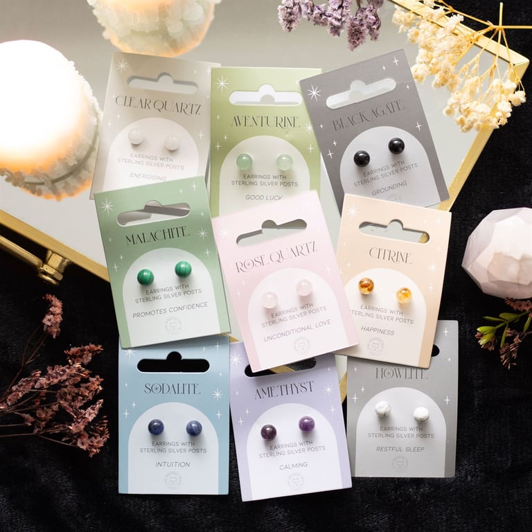 Aventurine Crystal Earrings - Sterling Silver Studs for Spiritual Protection and Good Luck