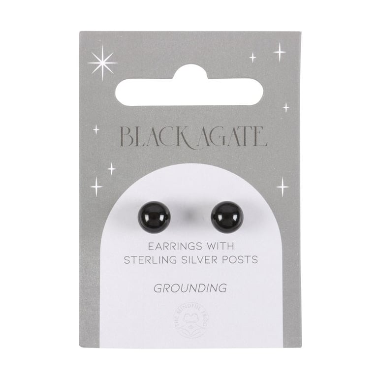 Black Agate Semi Precious Crystal Earrings - Spiritual Protection and Grounding in Sterling Silver Stud Design