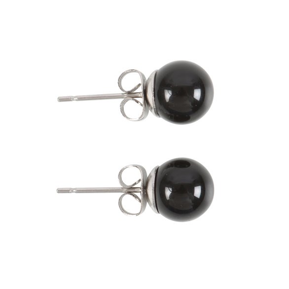 Black Agate Semi Precious Crystal Earrings - Spiritual Protection and Grounding in Sterling Silver Stud Design