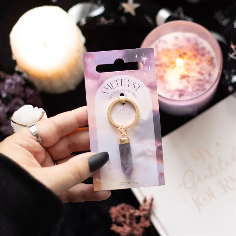 Amethyst Semi Precious Crystal Keyring for Emotional Balance and Relaxation