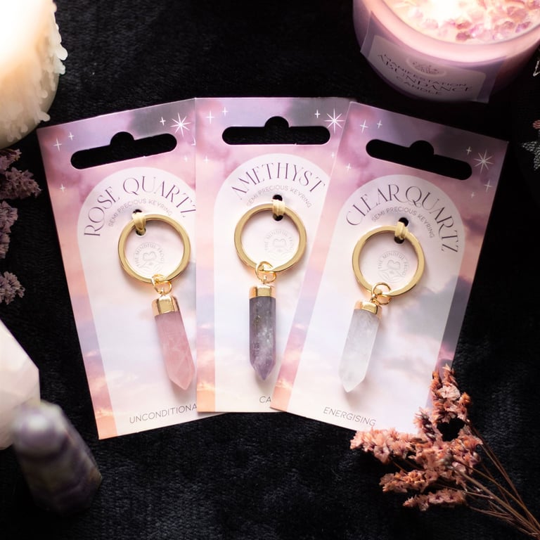 Amethyst Semi Precious Crystal Keyring for Emotional Balance and Relaxation