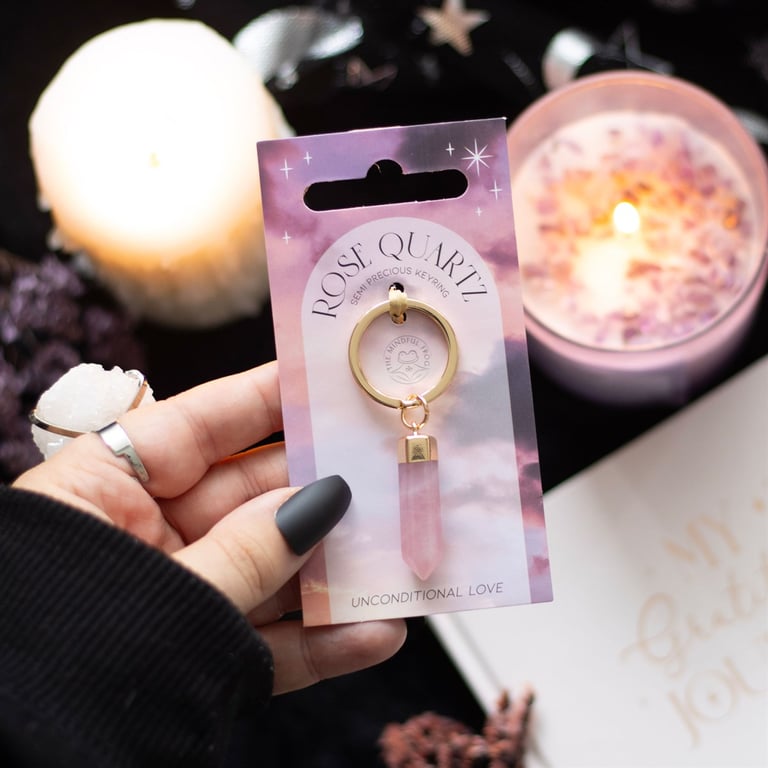 Rose Quartz Semi Precious Crystal Keyring - Promote Positivity and Unconditional Love