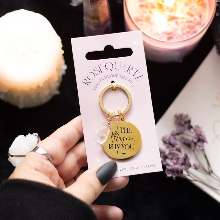 Rose Quartz Crystal Keyring - Motivational Confidence Boosting Jewelry with Love Enhancing Properties