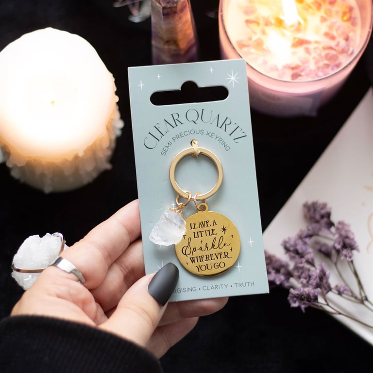 Clear Quartz Crystal Keyring - Leave a Little Sparkle Motivational Charm