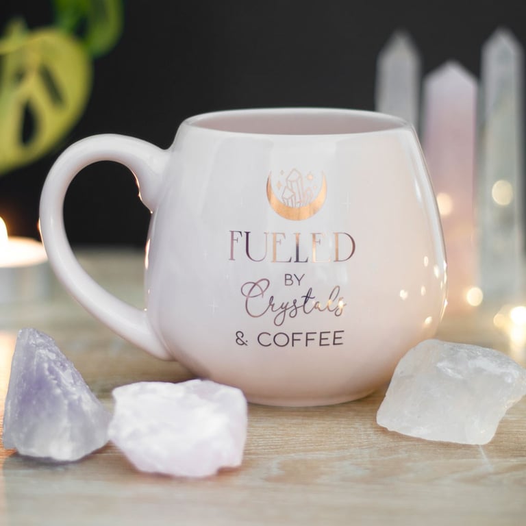 Crystal Mug - Fueled by Crystals and Coffee, Pink, 500ml Capacity