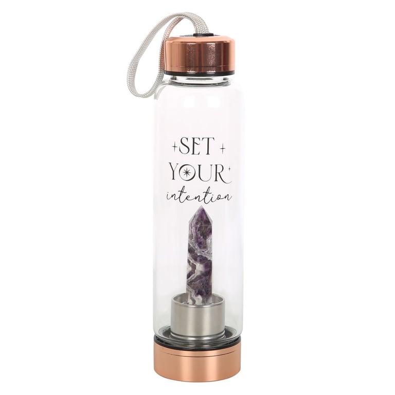 Amethyst Set Your Intention Crystal Infused Glass Water Bottle, 18oz