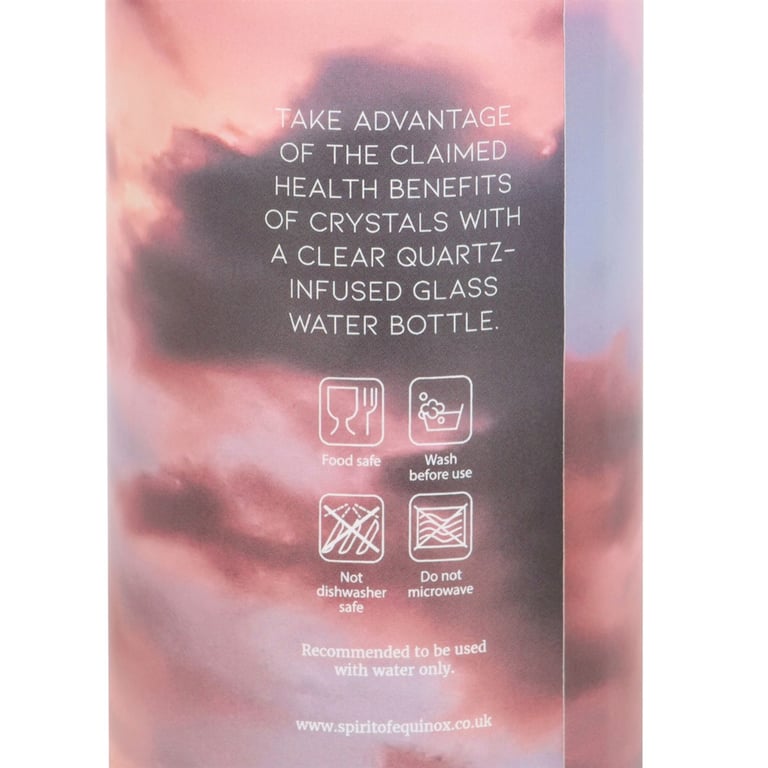 Clear Quartz Crystal Infused Glass Water Bottle - Energize Body & Soul, 18oz, Stainless Steel Lid