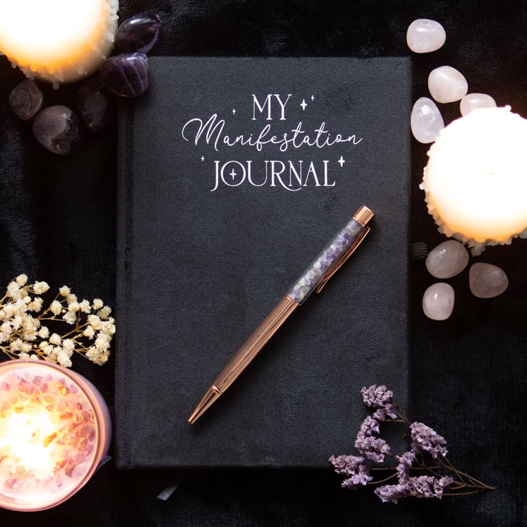 Amethyst Pen Manifestation Journal - Velvet Bound with Lined Pages for Intention and Dream Tracking