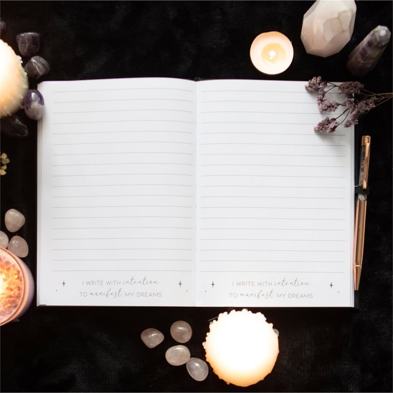 Amethyst Pen Manifestation Journal - Velvet Bound with Lined Pages for Intention and Dream Tracking