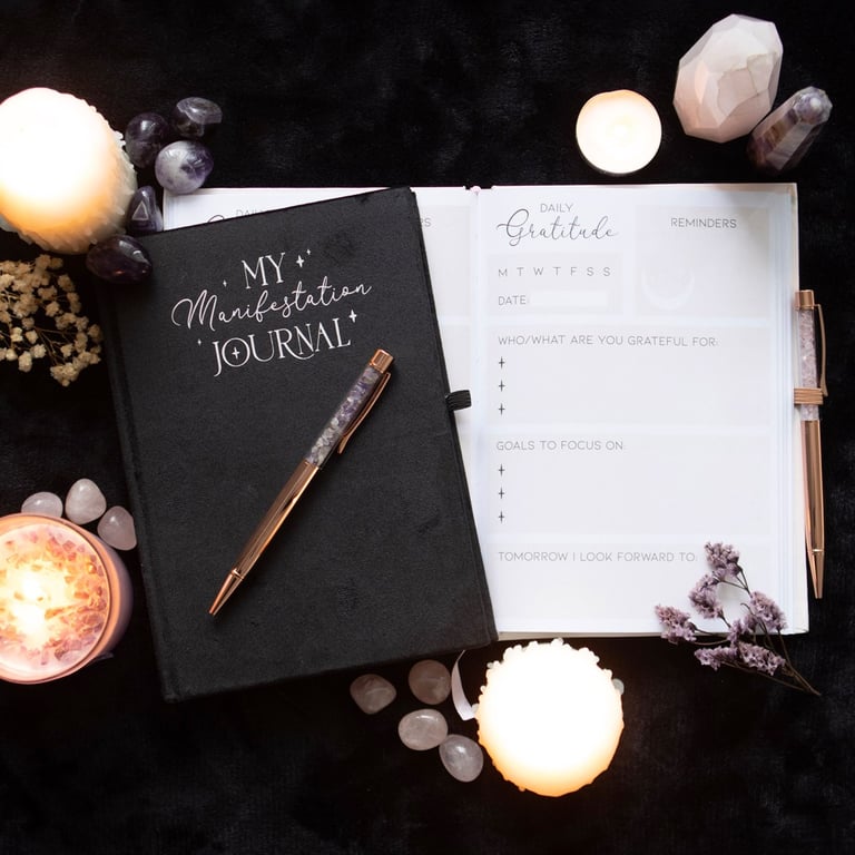 Gratitude Journal with Rose Quartz Pen for Daily Affirmations and Thankfulness
