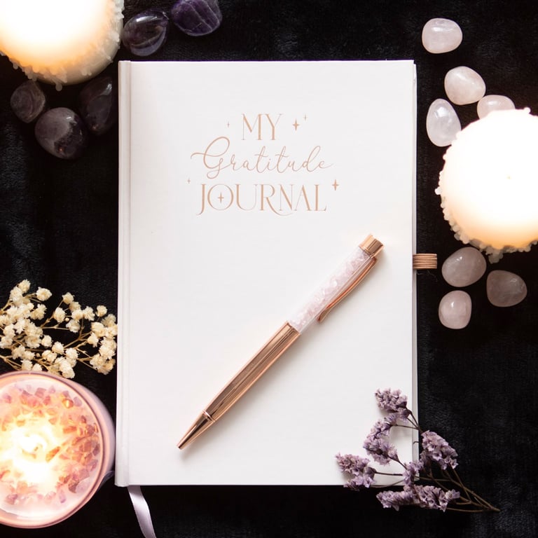 Gratitude Journal with Rose Quartz Pen for Daily Affirmations and Thankfulness