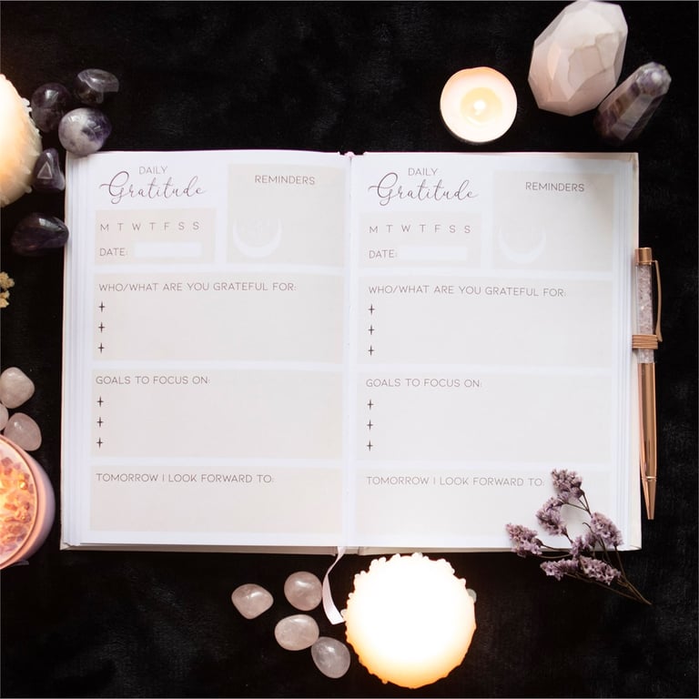 Gratitude Journal with Rose Quartz Pen for Daily Affirmations and Thankfulness