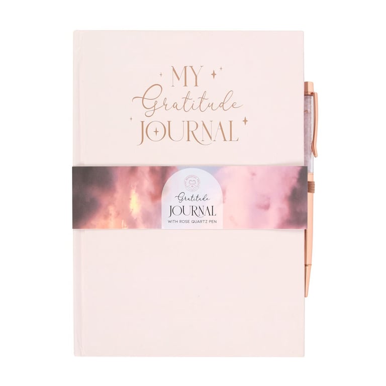 Gratitude Journal with Rose Quartz Pen for Daily Affirmations and Thankfulness