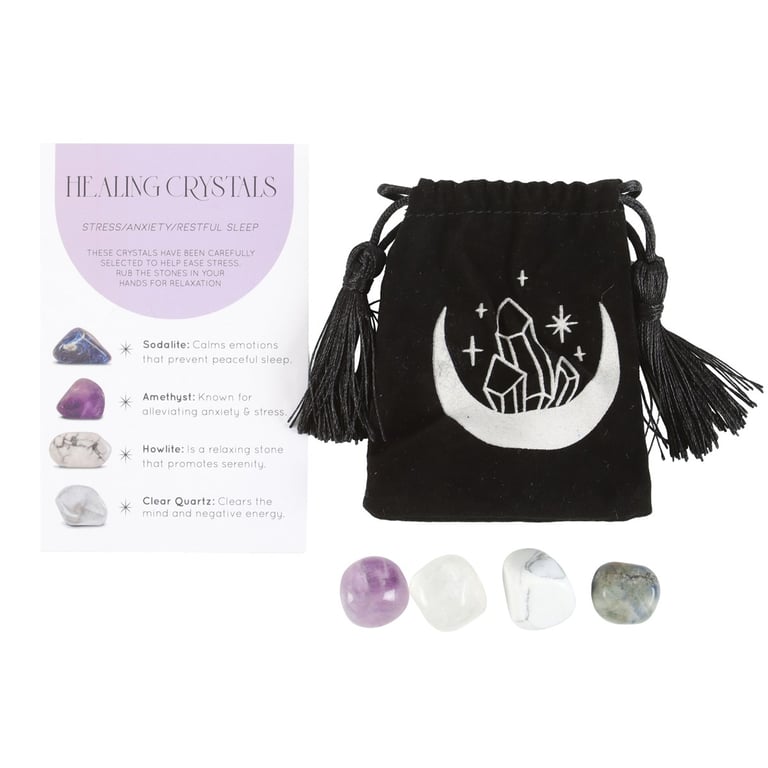 Stress Healing Crystal Set - Reduce Anxiety & Promote Restful Sleep with Sodalite, Amethyst & More